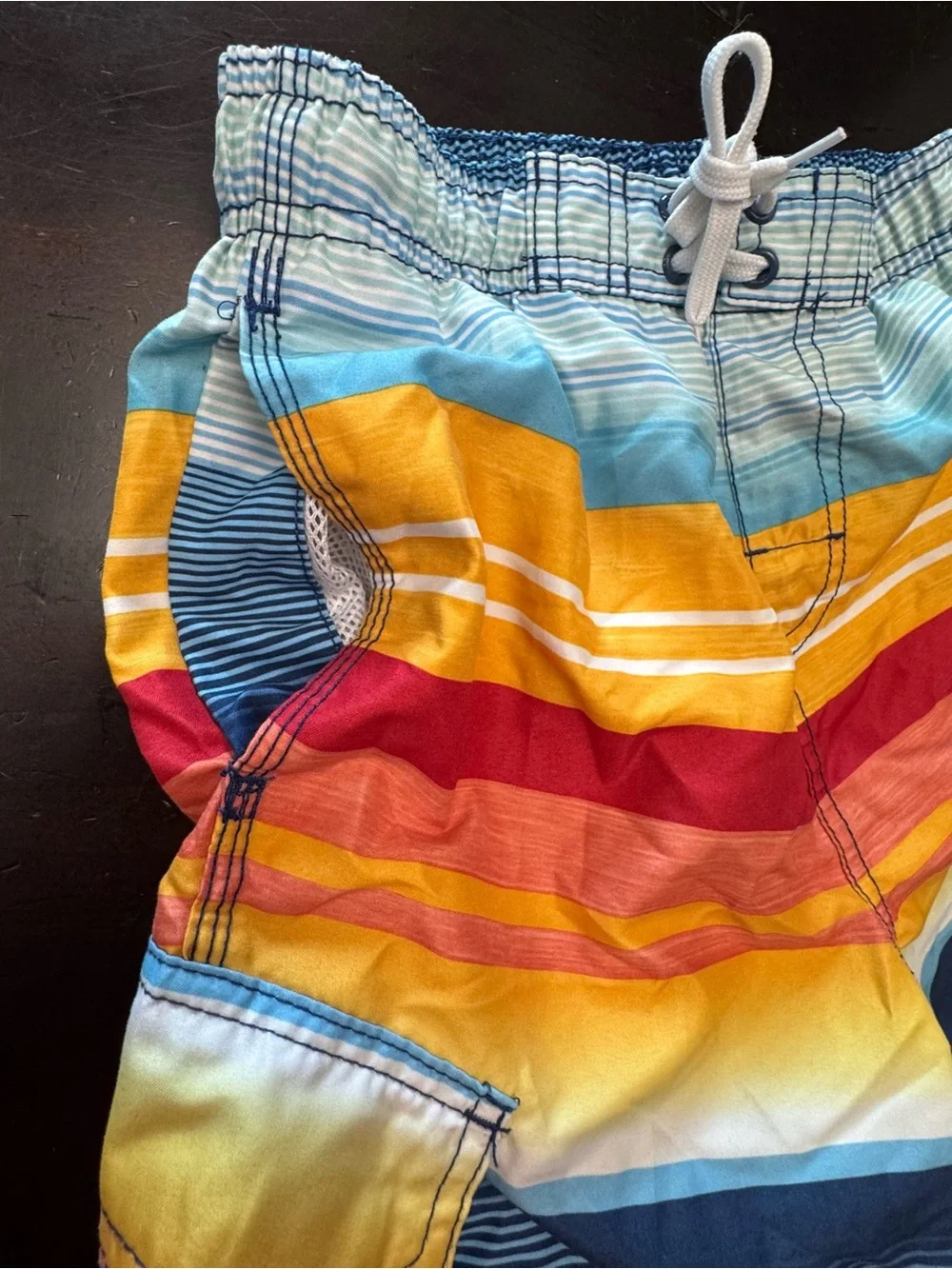Kanu Surf Boys Multicolor Stripe Swim Trunks  Size M- Blue, Yellow, Red